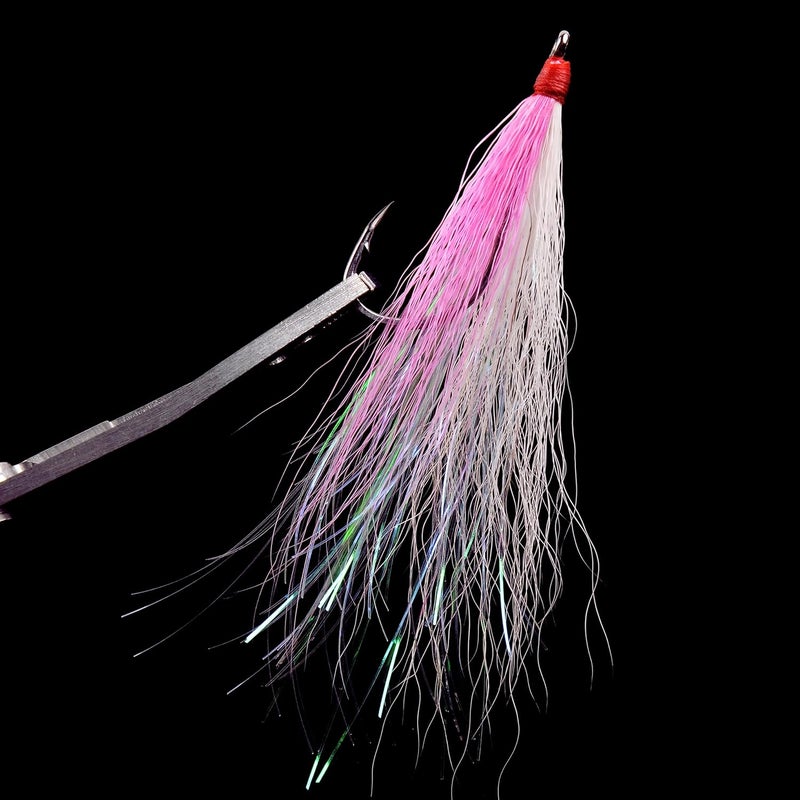 SILANON Fishing Bucktail Teaser Hooks,5pcs Saltwater Fishing Jig Teaser Lures with Carbon Steel Hooks Crystal Flash Flounder Rigs for Salmon Trout Sea Bass Steelhead - Image 5